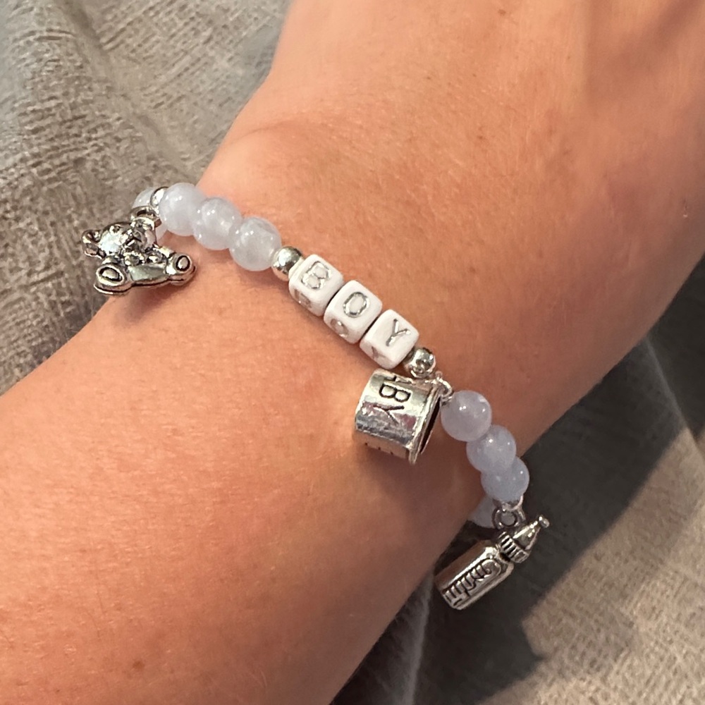 Silver and Light Blue Beaded Baby Boy Bracelet